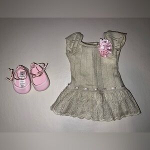 American Girl Pink Baby Shoes and Cream Dress Set
